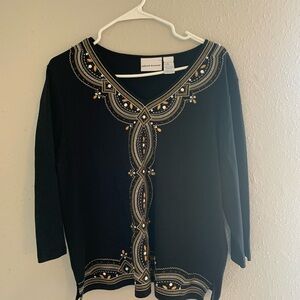 Black Embellished V-Neck Top